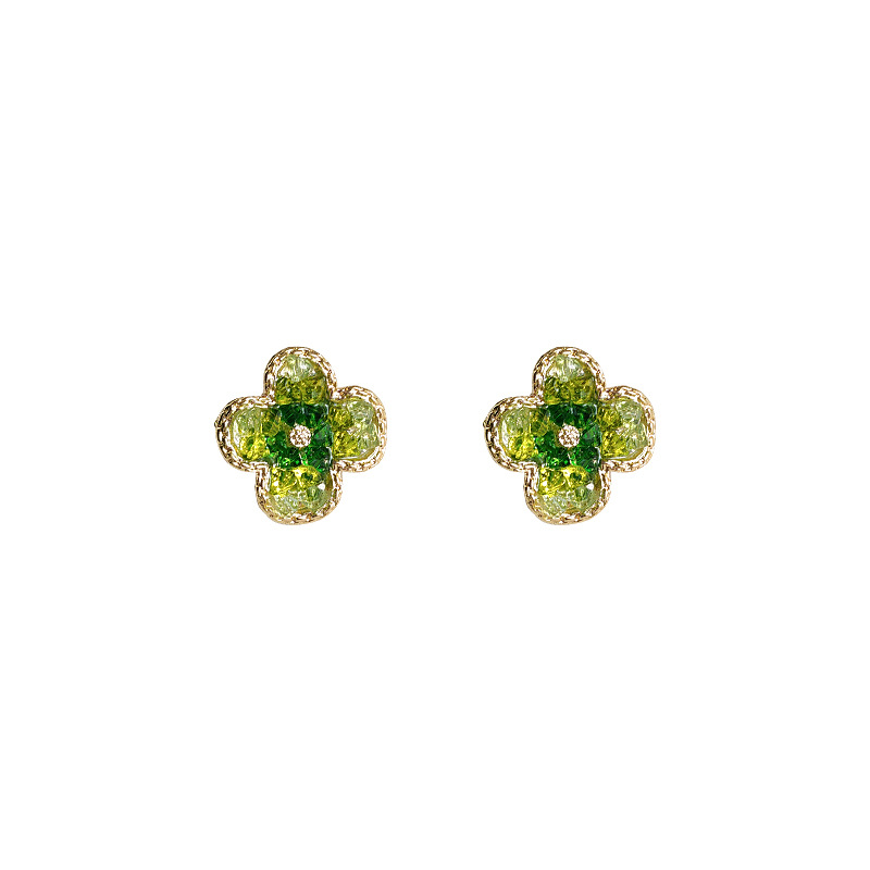 The summer collection is really eye-catching! Forest-themed sweet green 925 silver needle plated with 14K glass crystal stud earrings for women Item Picture