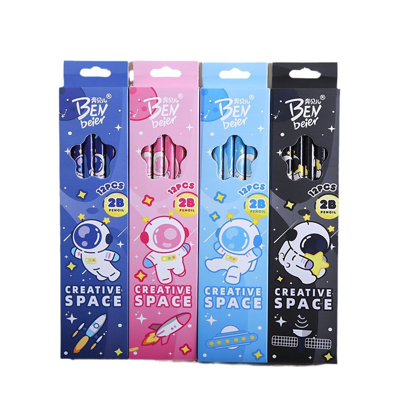 New cute cartoon pencils for students, Astronaut box set pencils, 12 2b pencils per box, children's calligraphy stationery Item Picture