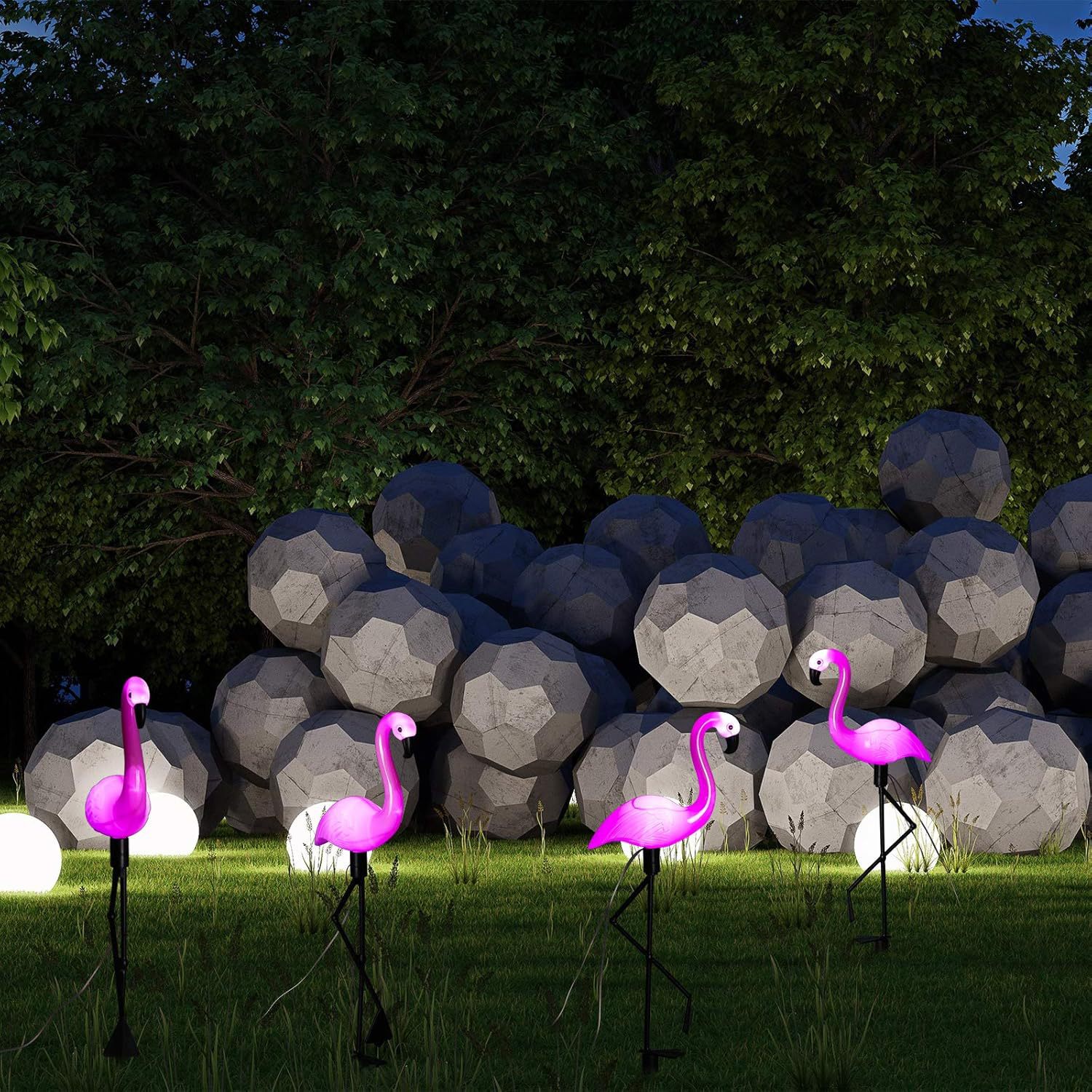 New solar-powered flamingo ground socket lights, landscape lights, courtyard atmosphere lights, outdoor lighting fixtures, and lawn decorative lights Application Scenario