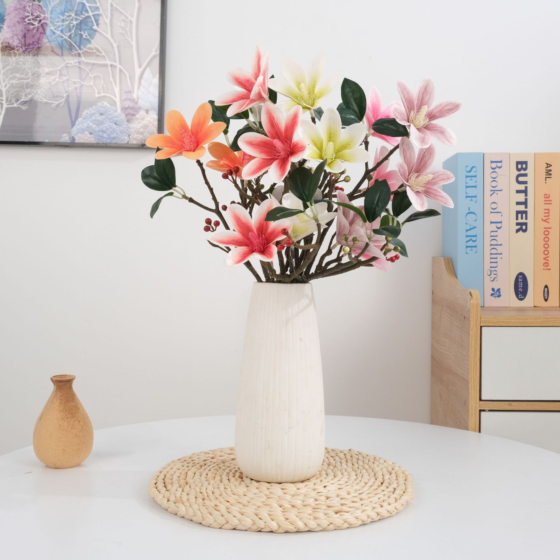 Nueva magnolia handfeel magnolia simulaciones florales flores falsas monobloque decoración de mesa de sala de estar de lujo details Picture