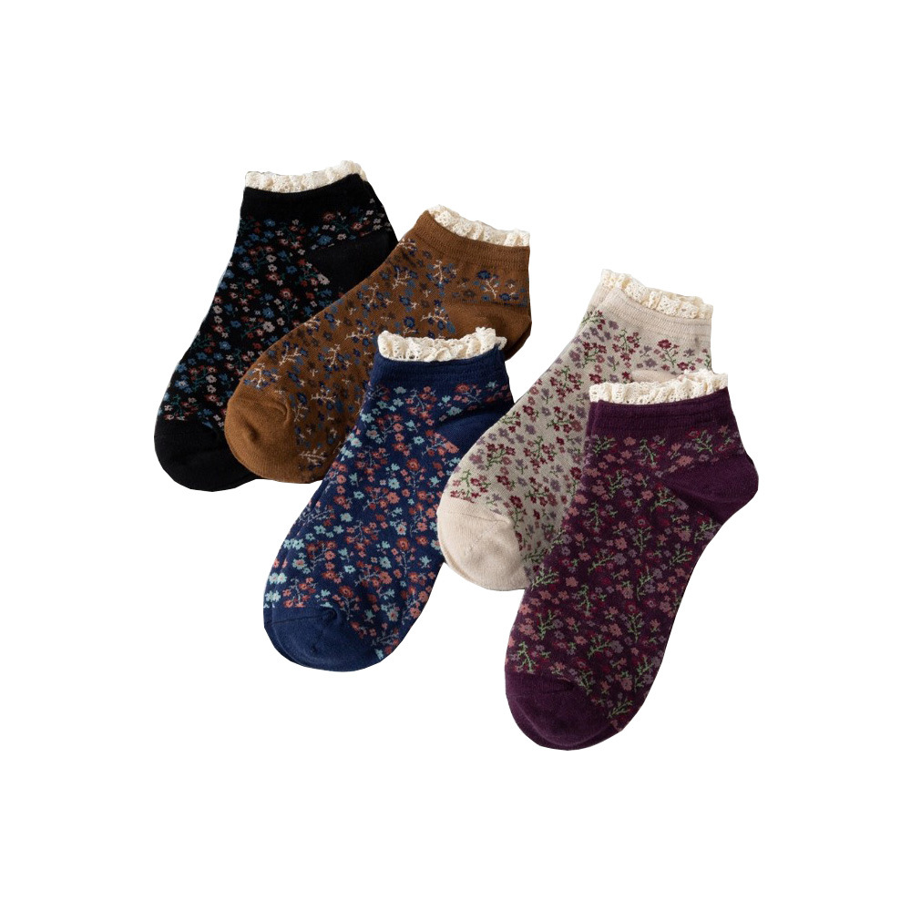 Women's spring and summer lace boat socks, floral summer retro women's socks, cotton Korean short socks, Japanese style girls' factory wholesale Item Picture