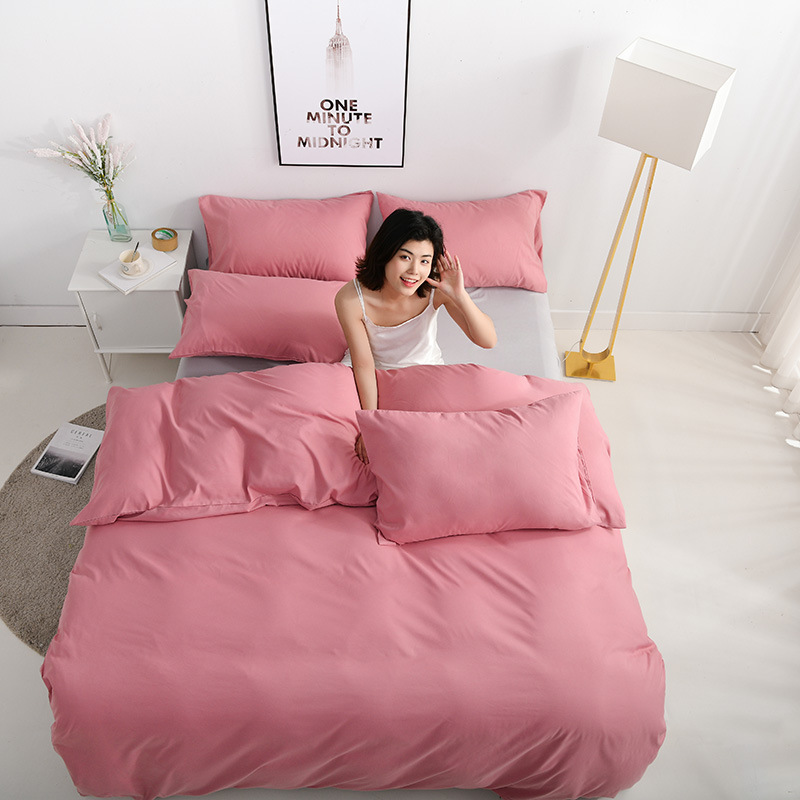 Solid Color Double Combination Thick Washed Cotton Ground Wool Four-Piece Long Staple Cotton Plain Single And Double Person Bed Cover Pure Cotton Bedding details Picture