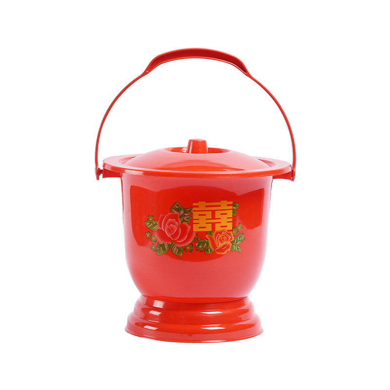 Happy housemoving wedding, wedding, family bucket, wedding dowry items, red spittoon, toilet bowl, thickened high-legged urine toilet Item Picture