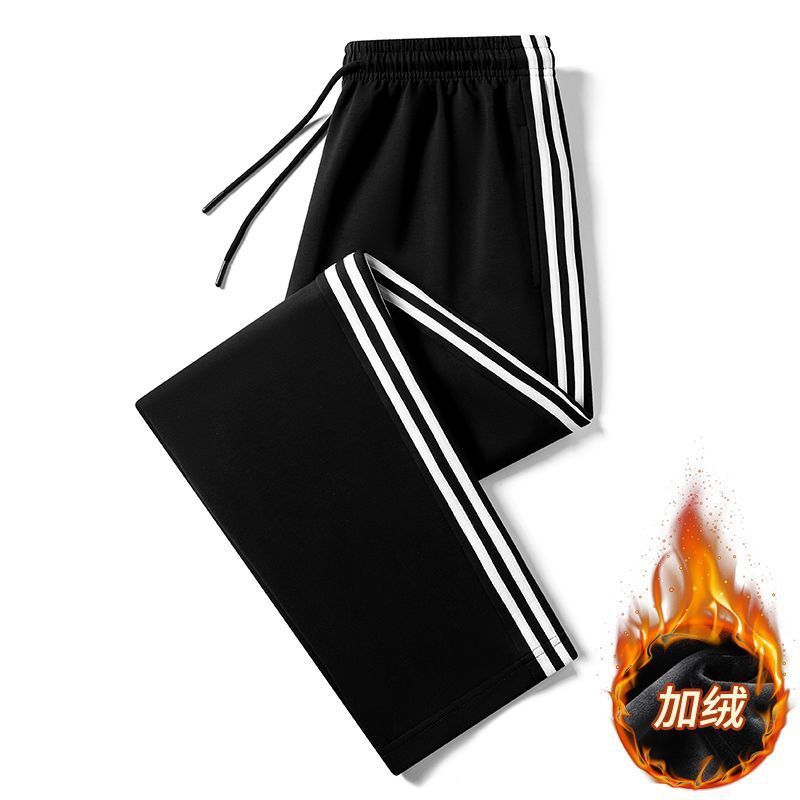 Navy blue women's autumn two-stripe sports pants for primary, junior and senior high school students, with fleece and thickened. Men's two-stripe school pants details Picture