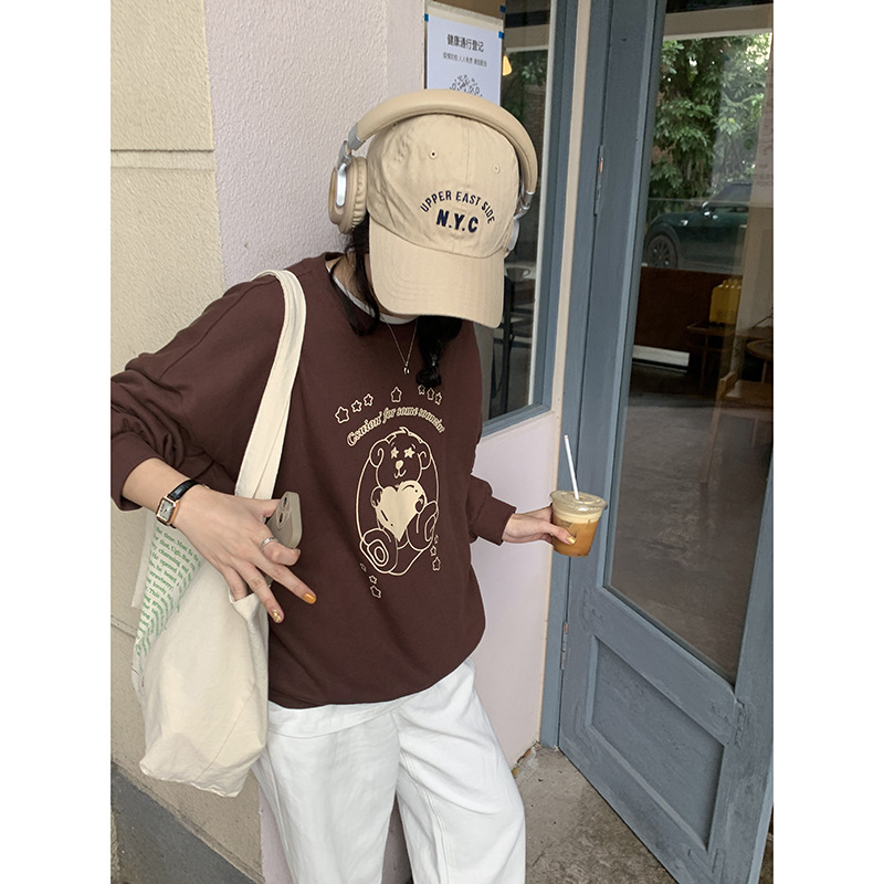 Cute printed long-sleeved sweatshirt for women, a loose and youthful round-neck top in Korean style details Picture