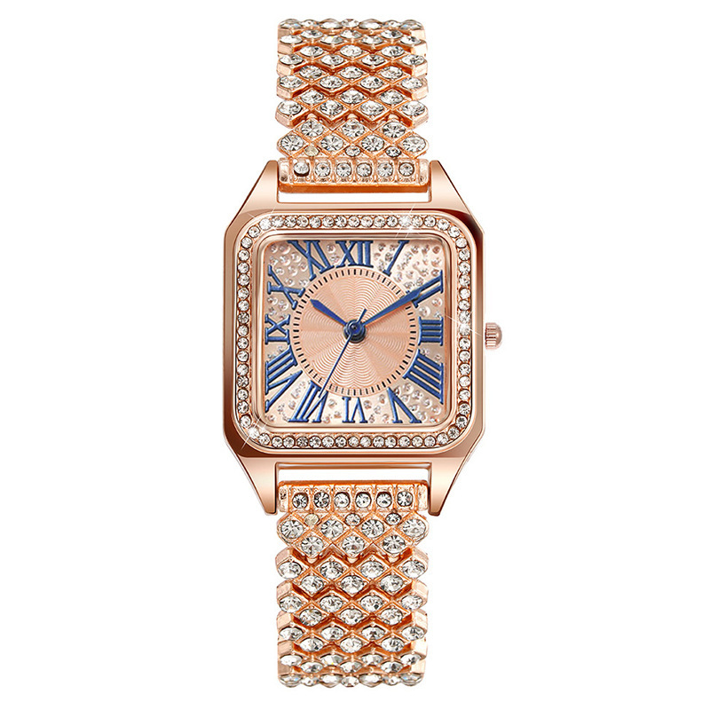 Cross-border best-selling light luxury and fashionable Roman numeral dial full diamond strap ladies' watch quartz watch manufacturer wholesale Item Picture