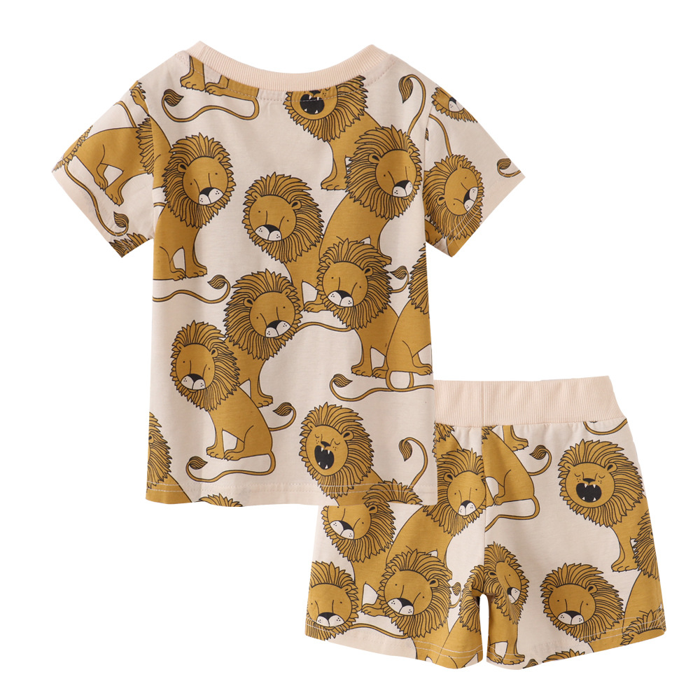 2024 niño dibujos animados manga media traje de niño de manga corta shorts de dos piezas de algodón pequeño traje de pantalones tigre Item Picture