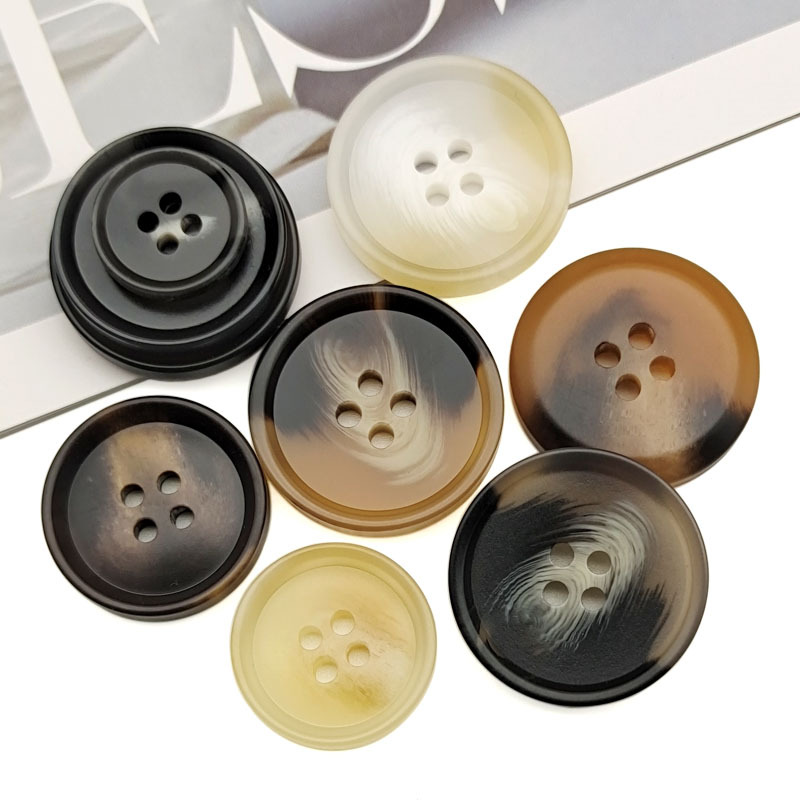 Resin buttons in stock for wholesale. Resin buttons, high-end suit buttons, matte four-eye pattern buttons, oversized buttons details Picture