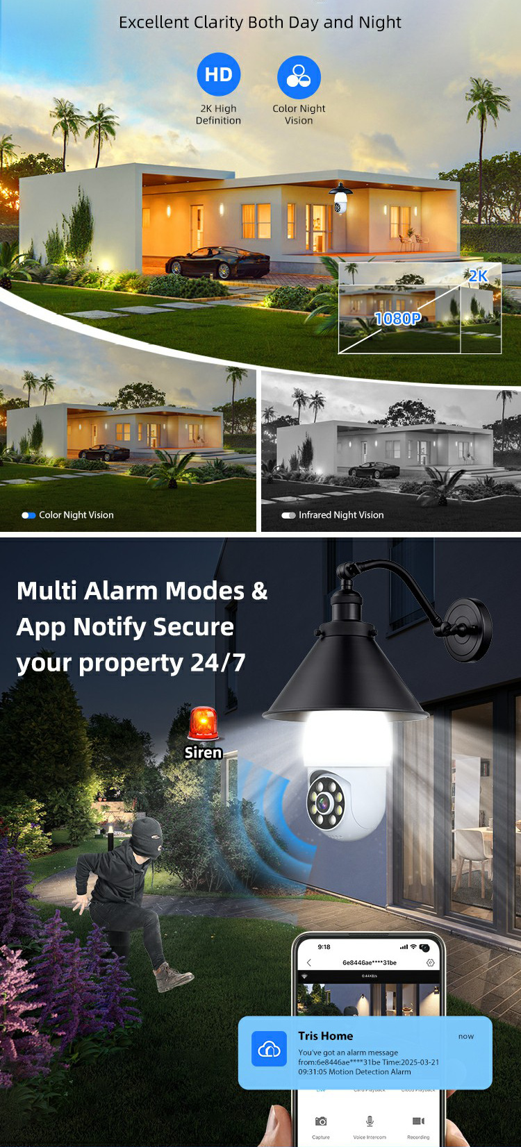 Monitoring of waterproof bulbs from the source factory, cameras with lights, and outdoor smart wireless 2K lamp heads for cross-border trade bestsellers pic 8