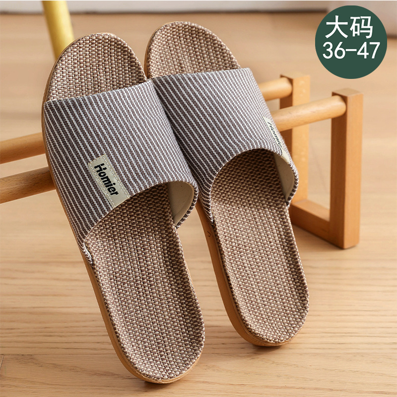Linen slippers for men, spring and autumn indoor home, quiet and suitable for all four seasons. Cotton and linen slippers for women, new style for winter and summer
