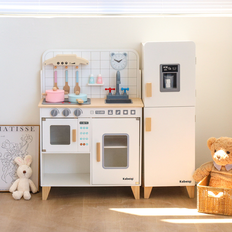 新木制仿真声光冰箱厨房玩具套装儿童过家家角色扮演益智厨房玩具详情图1