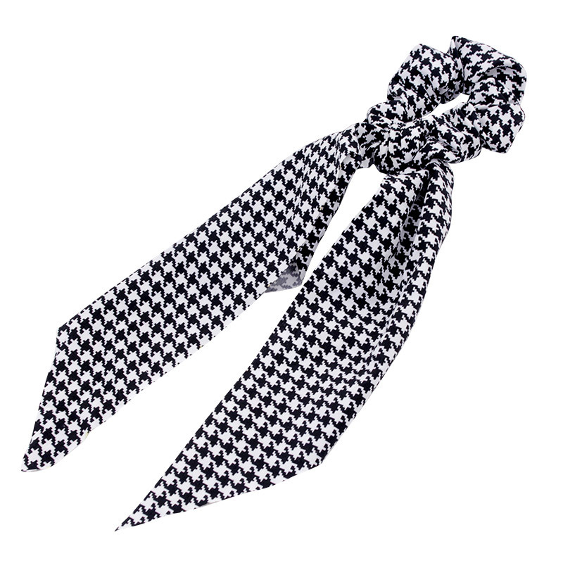 New European and American checkered hair bands, triangular square scarves, girls' hair ties, silk scarves with ribbons, elastic ponytail hair accessories Item Picture