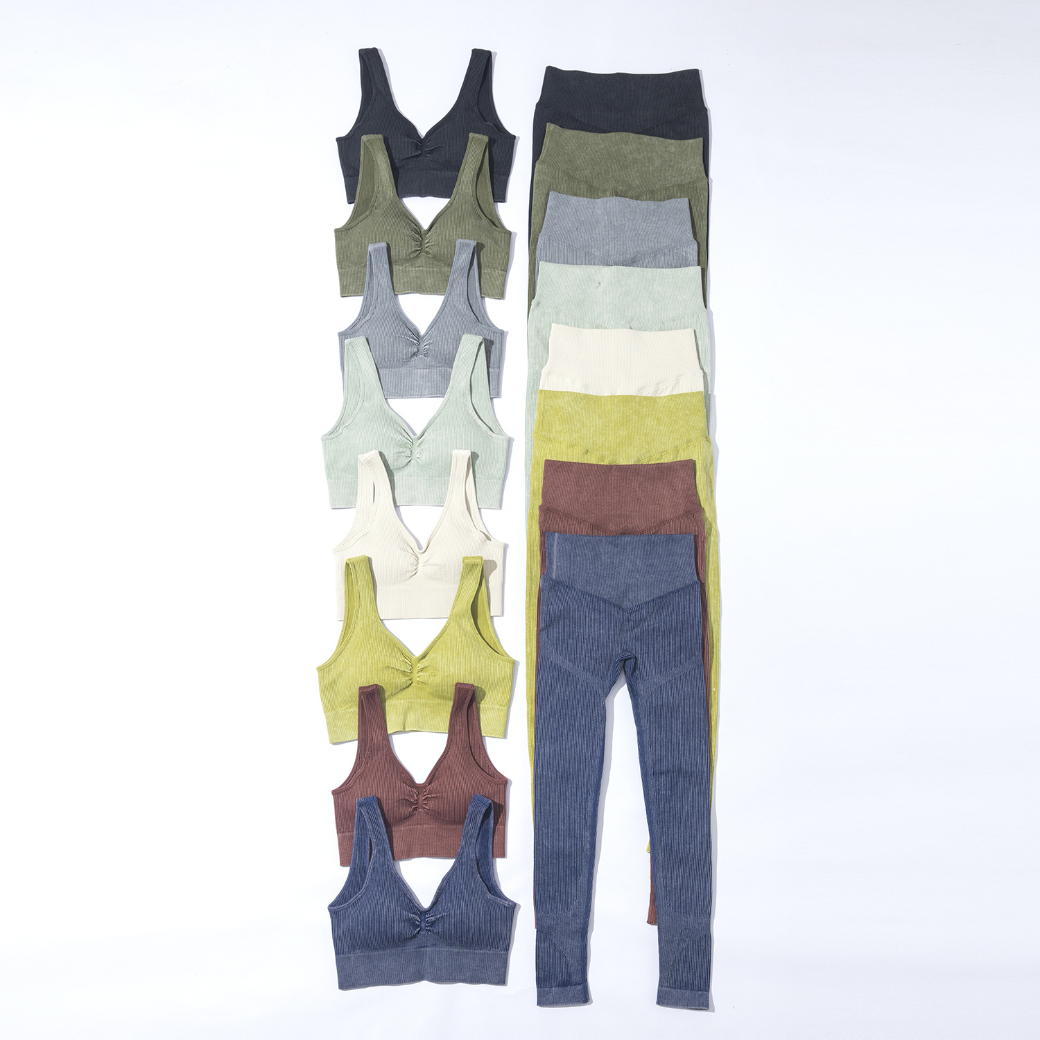 Factory stock: INS cross-border new sand-washed seamless yoga wear, women's long-sleeved sports and fitness wear, high-waisted hip-lifting pants Specification image