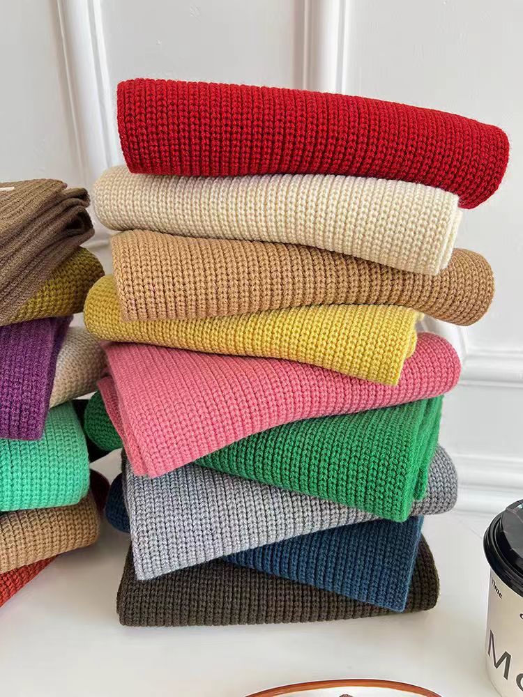 韩系绵羊毛针织毛线围巾女秋冬氛围感显白加厚保暖纯色围脖情侣款详情6