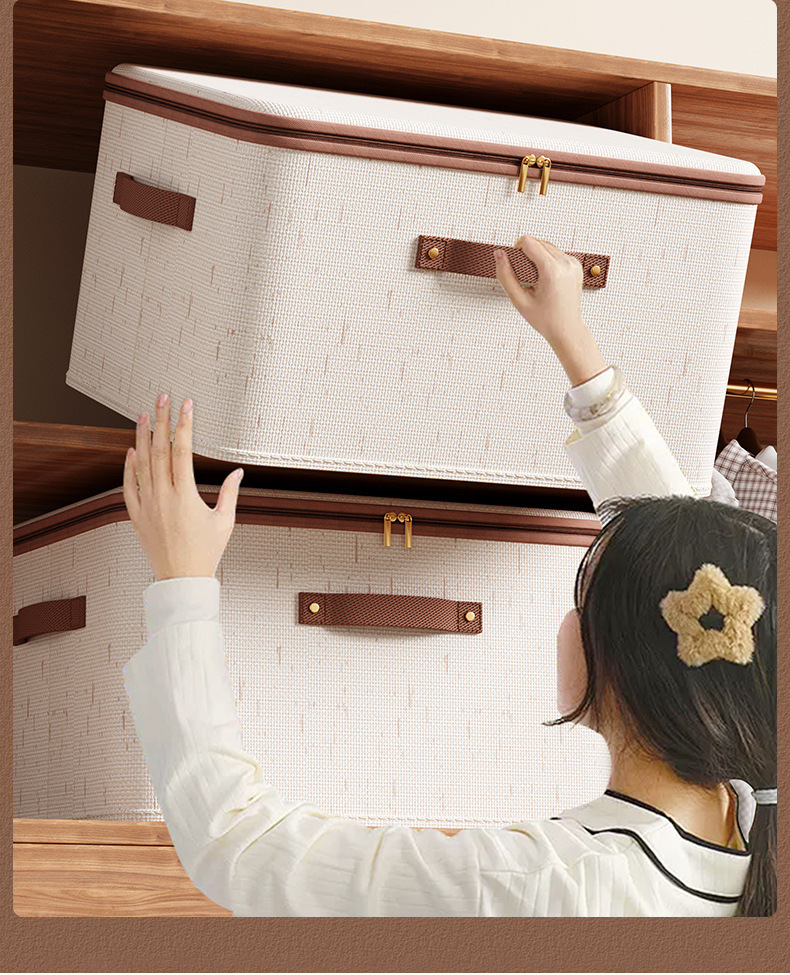 跨境天山棉麻拉链收纳箱带盖衣物家用卧室收纳箱大容量杂物整理箱详情10