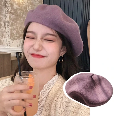 Wool Beret Woman Autumn Winter Korean Version Japanese Sweet Lovely Bud Hat British French Painter Hat Wool Hat