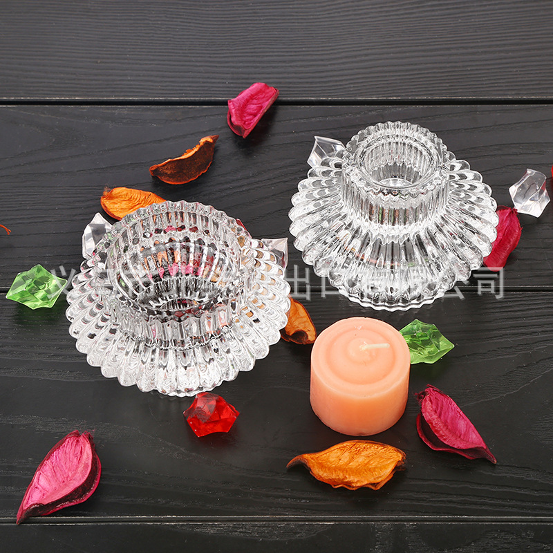 A dual-purpose glass candlestick that can be used on both sides, suitable for restaurants, bars, flying saucer candlesticks, and wedding exhibition arrangements Specification image