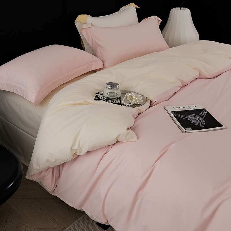 Simple 100s Xinjiang long-staple cotton brushed four-piece set for autumn and winter, all-cotton super soft thickened warm bedding