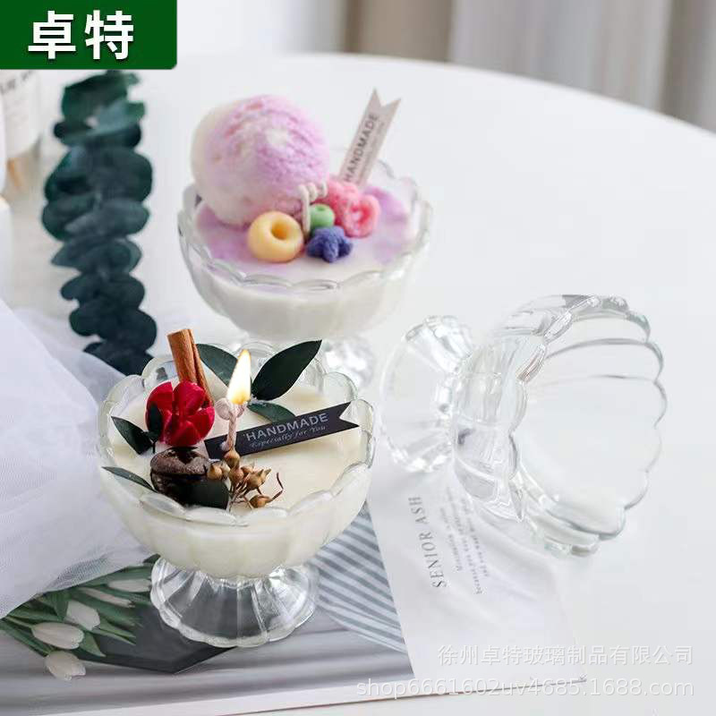 爆款冰激凌香薰蜡烛杯玻璃容器蜡烛台透明蜡烛杯室内浪漫烛台空杯