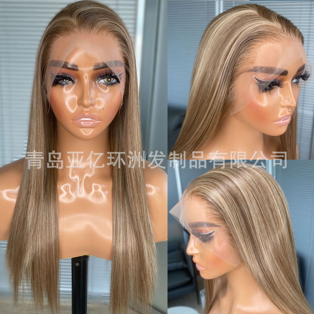 欧美假发混色钢琴色长直发13*4 日本丝前蕾丝化纤头套仿真人发wig