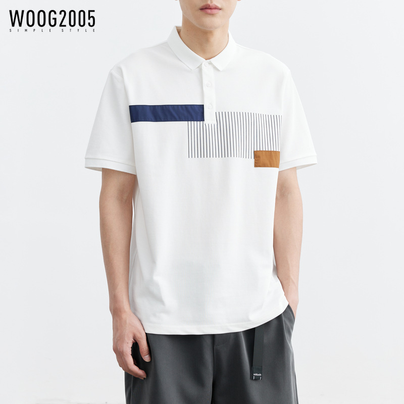 珠地棉撞色拼接翻领短袖polo衫男2025夏季新款男士短袖半袖工作服