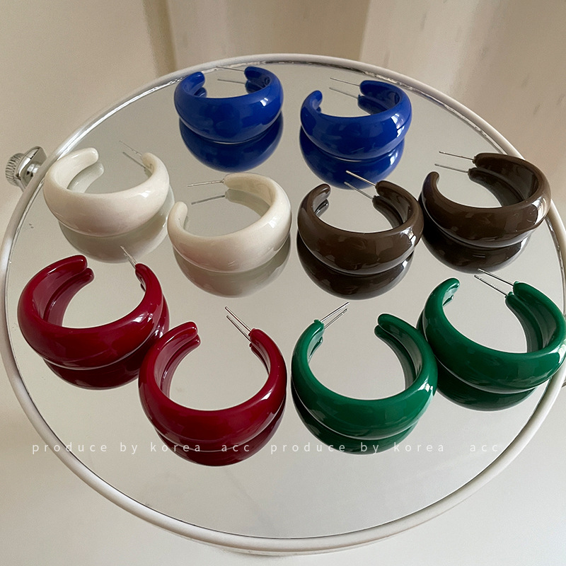 银针复古C形圆圈耳环百搭简约气质网红耳饰女韩国ins小众个性耳圈