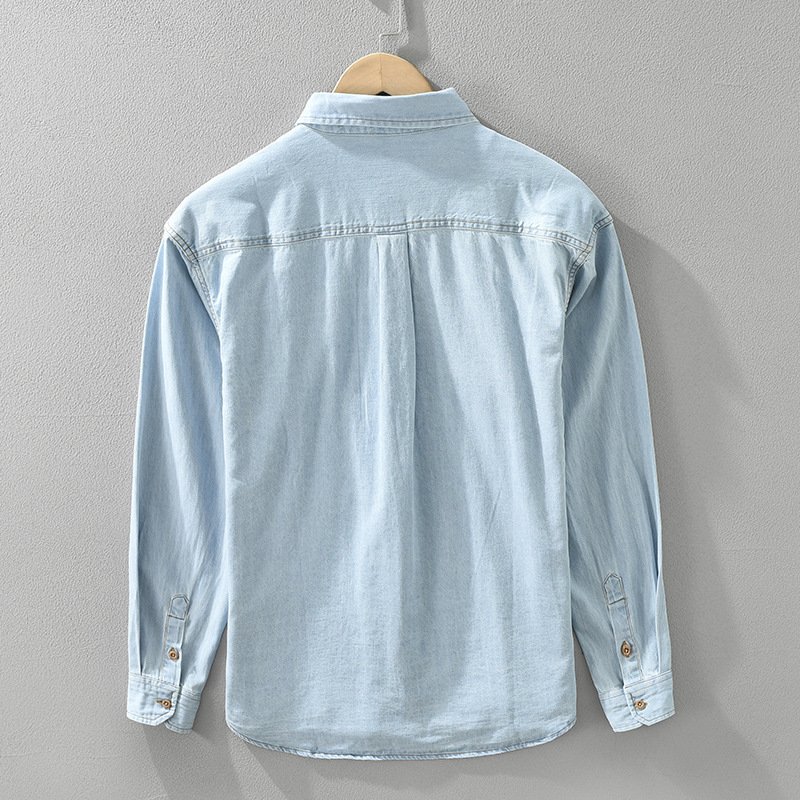 8888 Japanese retro denim long-sleeved shirt for men, fashionable and versatile, casual and artistic loose top, one-piece consignment details Picture