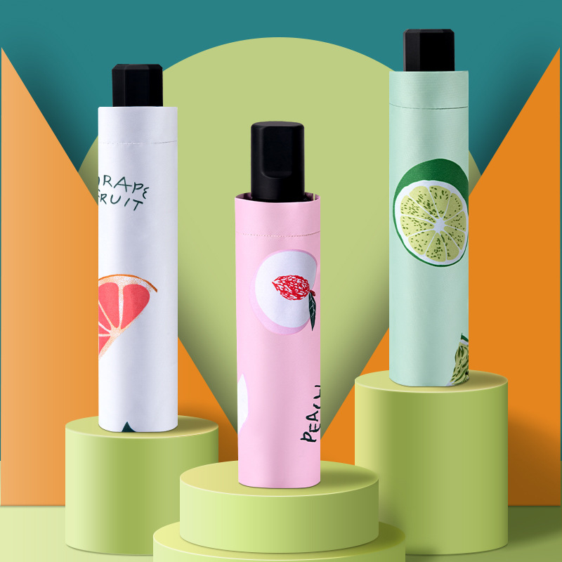 A Large Number Of Wholesale Automatic Fruit Umbrella Sun Protection Sun Rain Dual Sunshade Three Fold Vinyl Sun Umbrella Advertising Logo Application Scenario