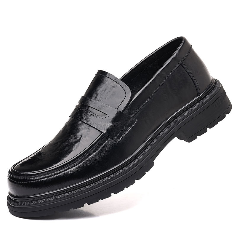 Spring new men's business casual leather shoes made of top-grain cowhide, high-end genuine leather thick-soled single shoes for men, Wenzhou Item Picture
