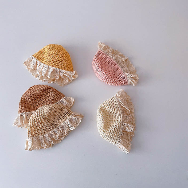 Ins-style Korean lace-patterned children's fisherman hat, straw hat, summer-style girl and baby sun hat, breathable basin hat