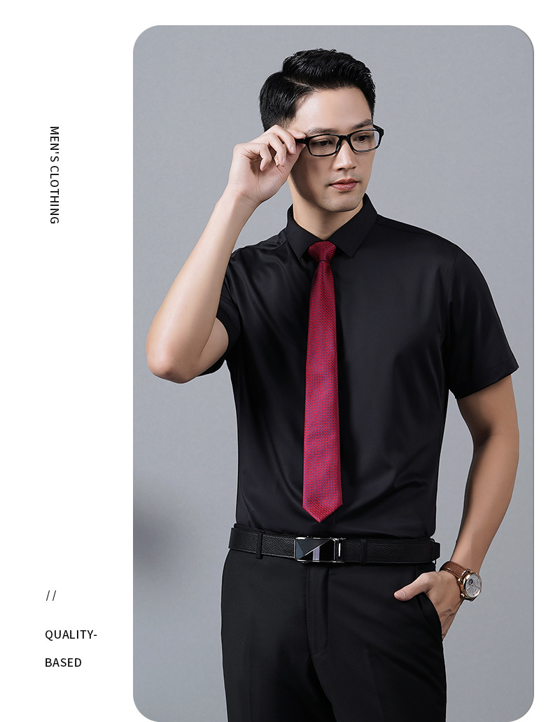 Chaqueta de fibra de bambú verano absorción de humedad transpiración hombres camisa de manga corta hombres antibacteriano sin escaldado negro hombres y mujeres transpirable hermoso pic 9