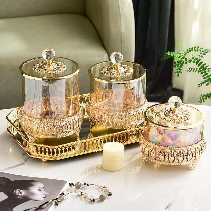 Amazon Iron Candy Jar Three-Piece Candy And Dried Fruit Storage Jar Creative Light Luxury Home Decor Specification drawing