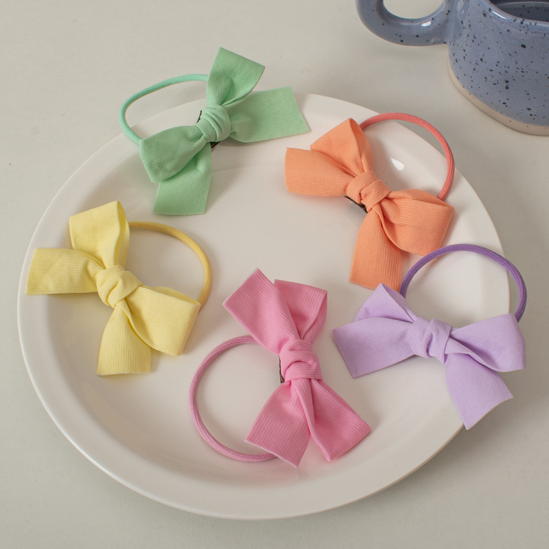 Cream Color Cute Solid Color Bow Hair Tie Girl Heart Hair Ring Soft Girl Head Tie Rubber Band Double Ponytail Hair Accessories