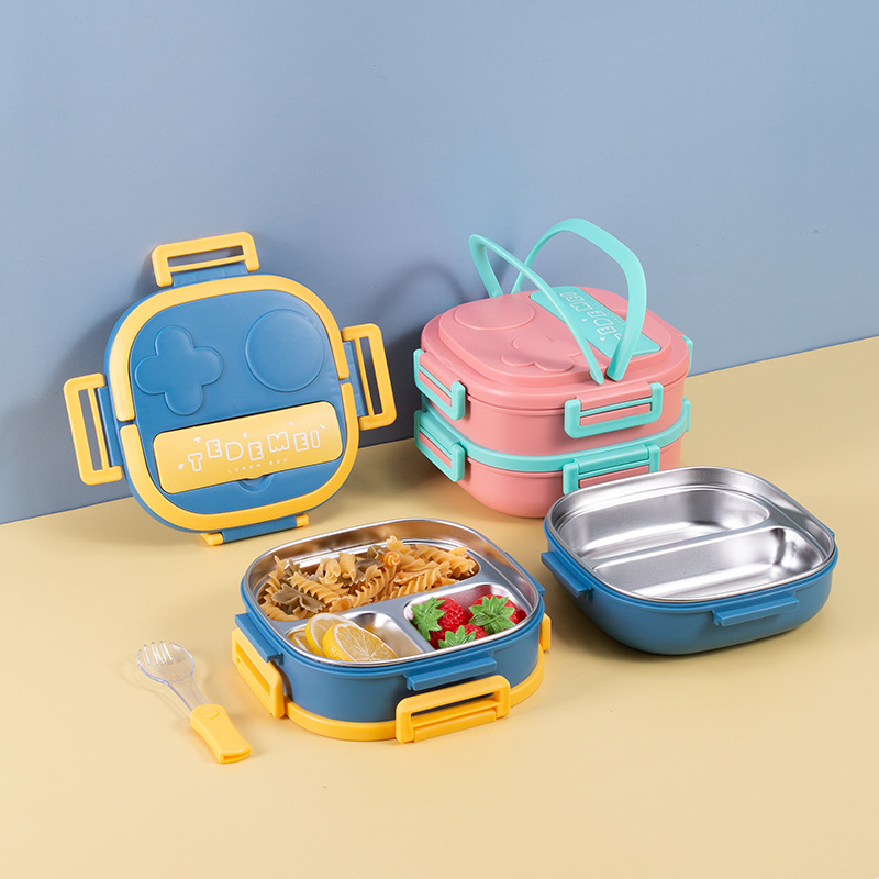 Hand-held insulated lunch box, female adult insulated bucket, square lunch bucket, 304 stainless steel, household lunch box, double layer