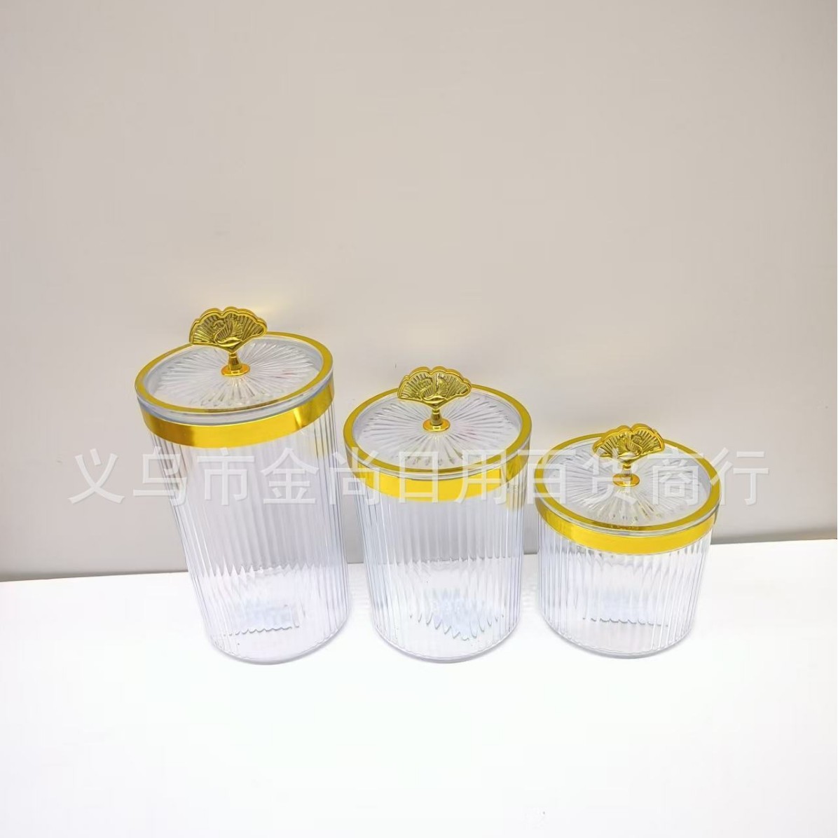 Golden storage jar with lid, candy jar, household plastic bottle, high-end candy jar, storage jar three-piece set details Picture