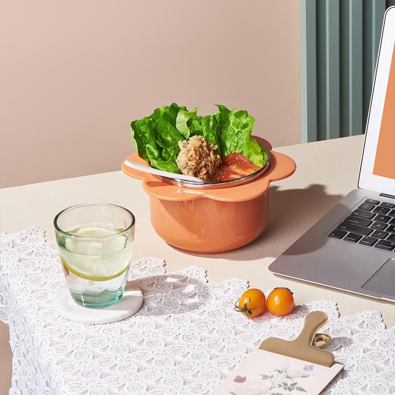 Home Lovely Sunflower Stainless Steel With Cover Dormitory Bubble Bowl Round Student Large Capacity Rice Bowl Bubble Noodle Magic details Picture