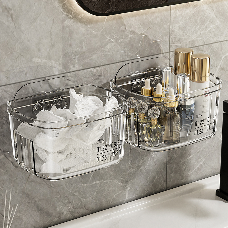 Waste face towel storage box, wall-mounted bathroom washbasin, transparent dual-purpose secondary cotton soft towel, bathroom storage rack details Picture
