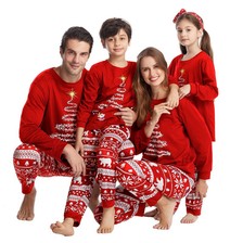 亚马逊新款亲子装 全家装欧美一家三口圣诞节全棉亲子服睡衣家居