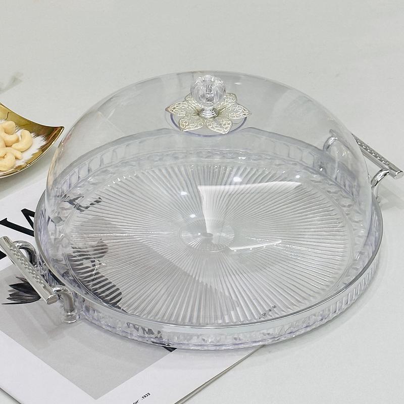 Tea cake cover display plate Plastic dessert tray Cake plate fruit tasting plate Wholesale Golden Castle vase clear fruit plate snack plate Item Picture