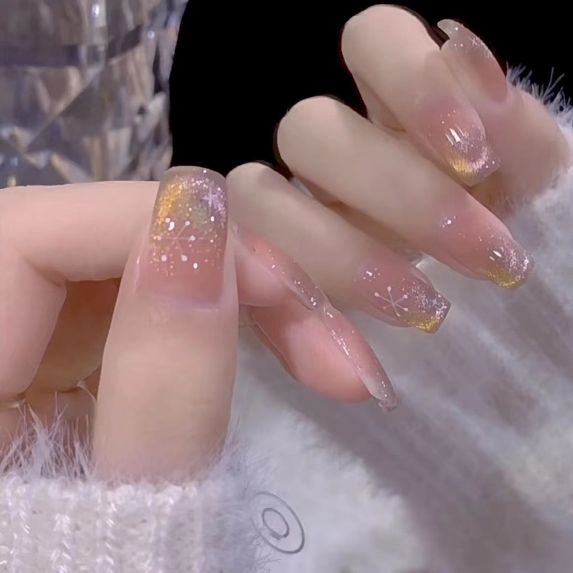 Wholesale Hand-Made Thin Nude Powder Nail Paste Nail Paste For Women French Cat Eye Nail Wear Nail details Picture