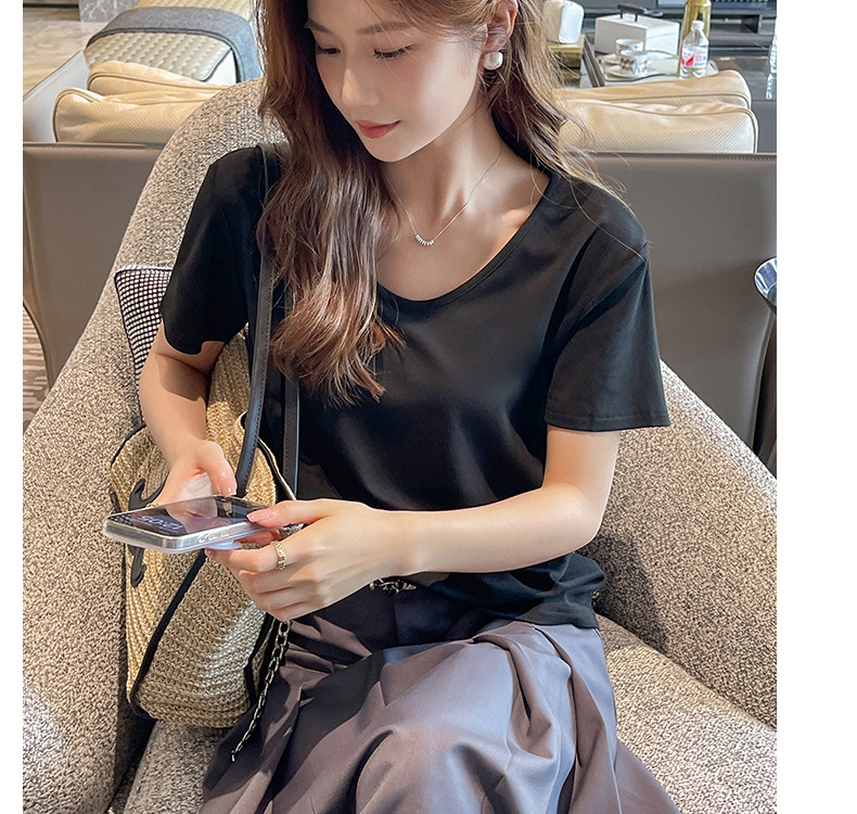 2026新款宽松V领正肩短袖t恤女夏季大码体恤高级感衣服遮肚子Ｔ恤详情19