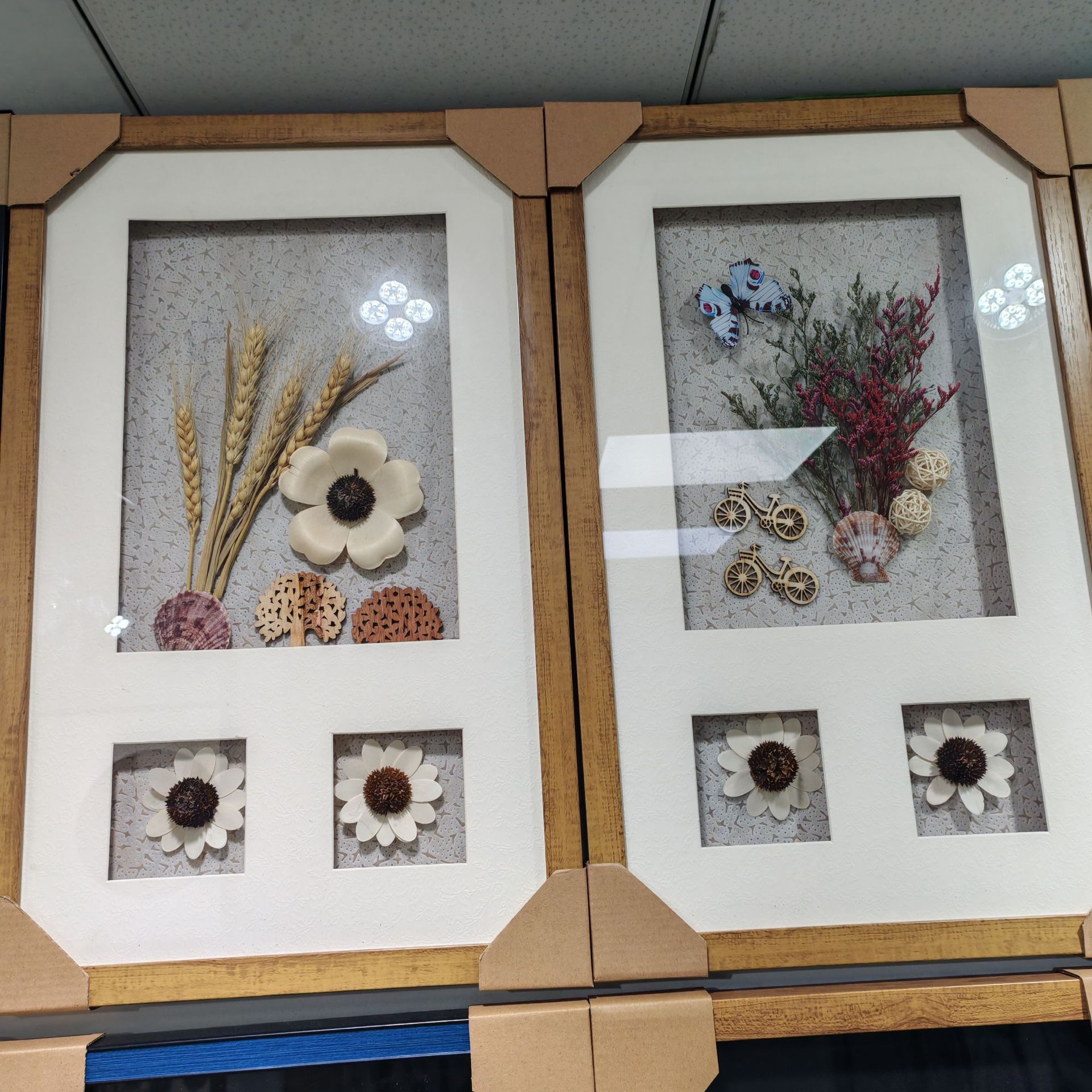 新款三孔干花装饰画永生花相框画客厅餐厅墙壁挂画 尺寸33*53