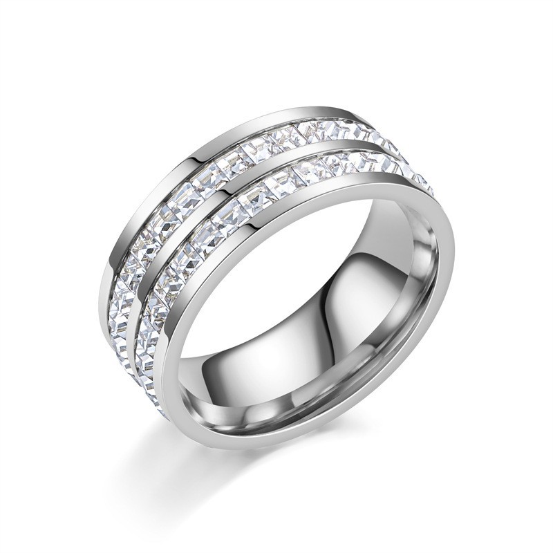 High-end, light luxury, starry sky zircon titanium steel ring, women's Instagram trend 18K non-fading couple ring, diamond ring, jewelry details Picture