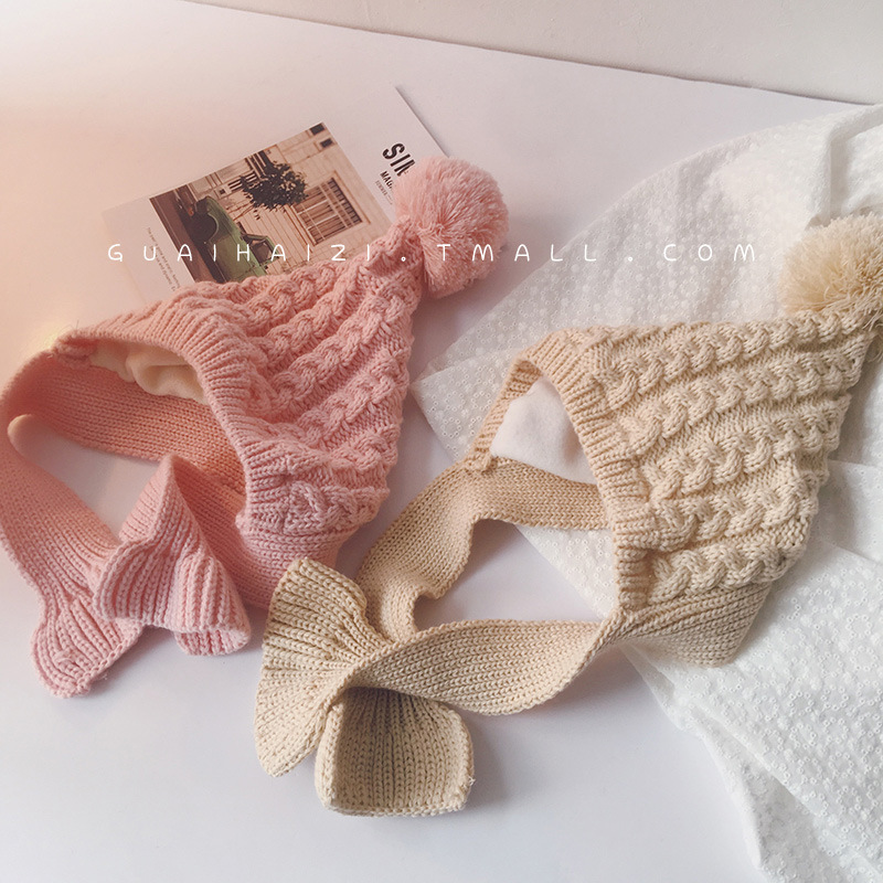 Korean version cute and super adorable girls' woolen hat, winter fleece children's hat and scarf all-in-one hat, thick baby hat for autumn and winter
