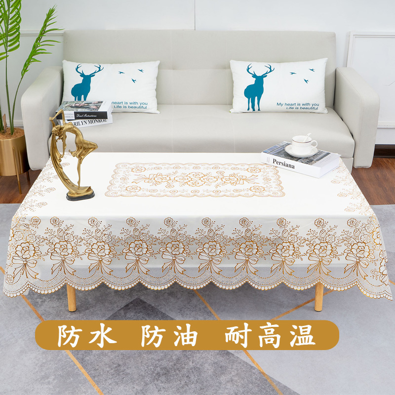 Pvc Plastic Hot Stamping Rectangular Tablecloth European Printing Waterproof Oil Free Wash Heat Insulation Table Mat Coffee Table details Picture