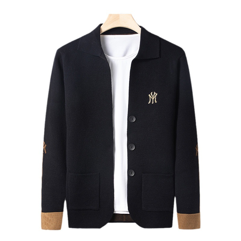 The 2023 autumn new men's knitted sweater, a slimming lapel embroidered trendy sweater jacket for young men details Picture