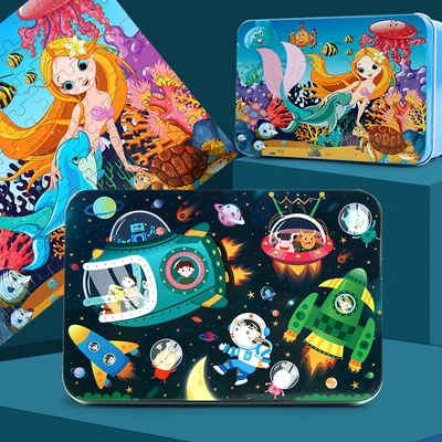 415415 Kindergarten 9 pieces 16 pieces 20 pieces 60 pieces 100 pieces wooden iron box jigsaw puzzle children advanced 12 wooden toys