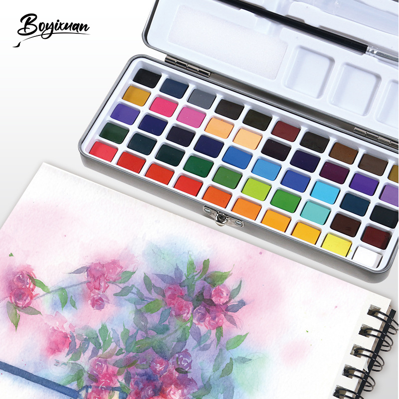 Boyi Xuan Pearlescent Paint Portable Iron Box Set for beginners and students diy graffiti painting solid watercolor paint details Picture