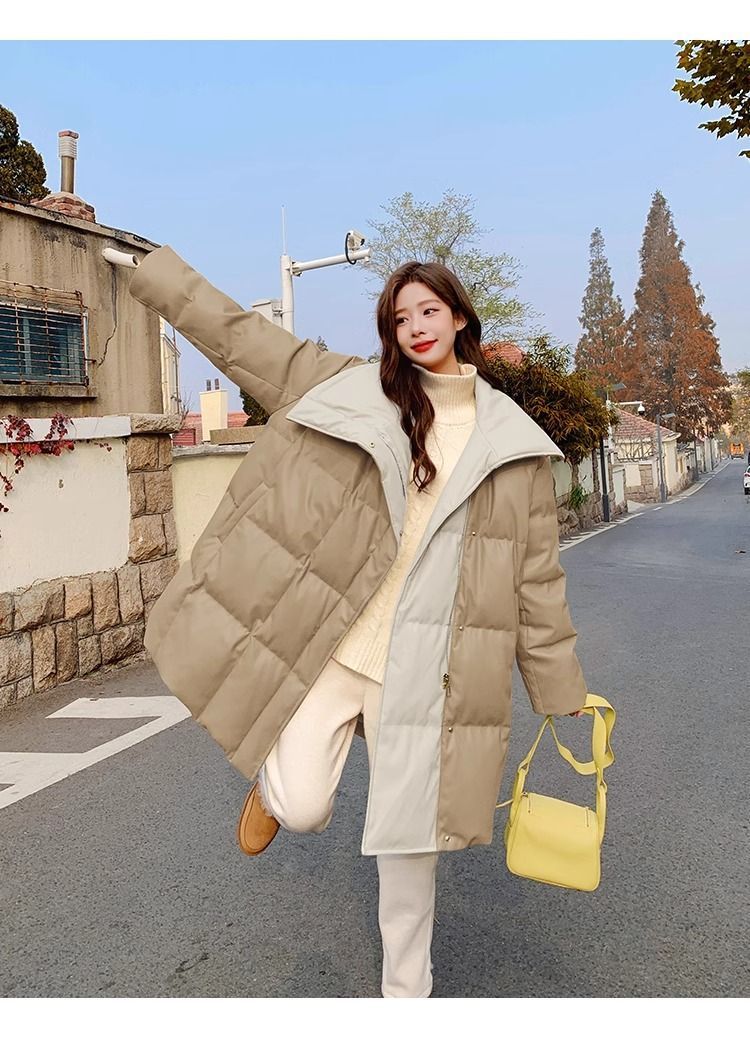 Aguacate verde pato blanco abajo PU piel abajo chaqueta para mujeres estilo mediano largo diseño de nicho sentido influencers estilo explosivo abrigo sin lavado pic 38