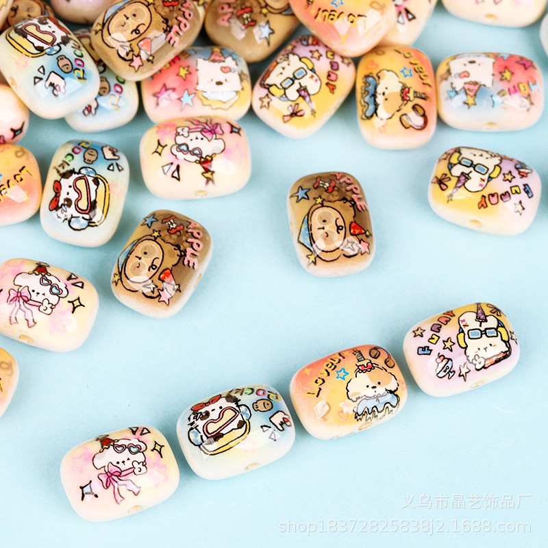 Cute dog bread beads, steamed bun beads, vertical hole acrylic beads, diy bracelet, mobile phone chain, head rope, accessories pic 1